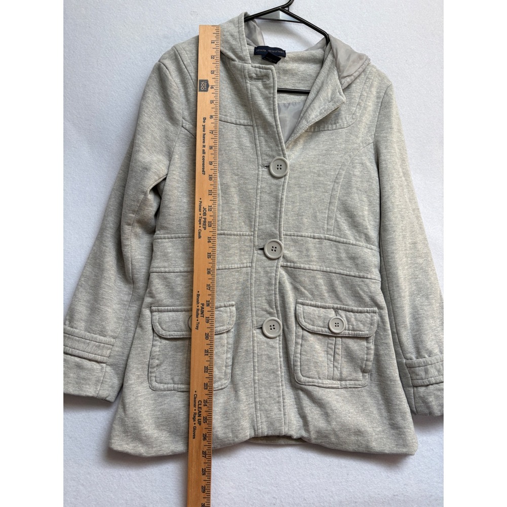 Zenana Outfitters Heather Gray Hooded Button Front Pea Coat Jacket Size S - Picture 9 of 9